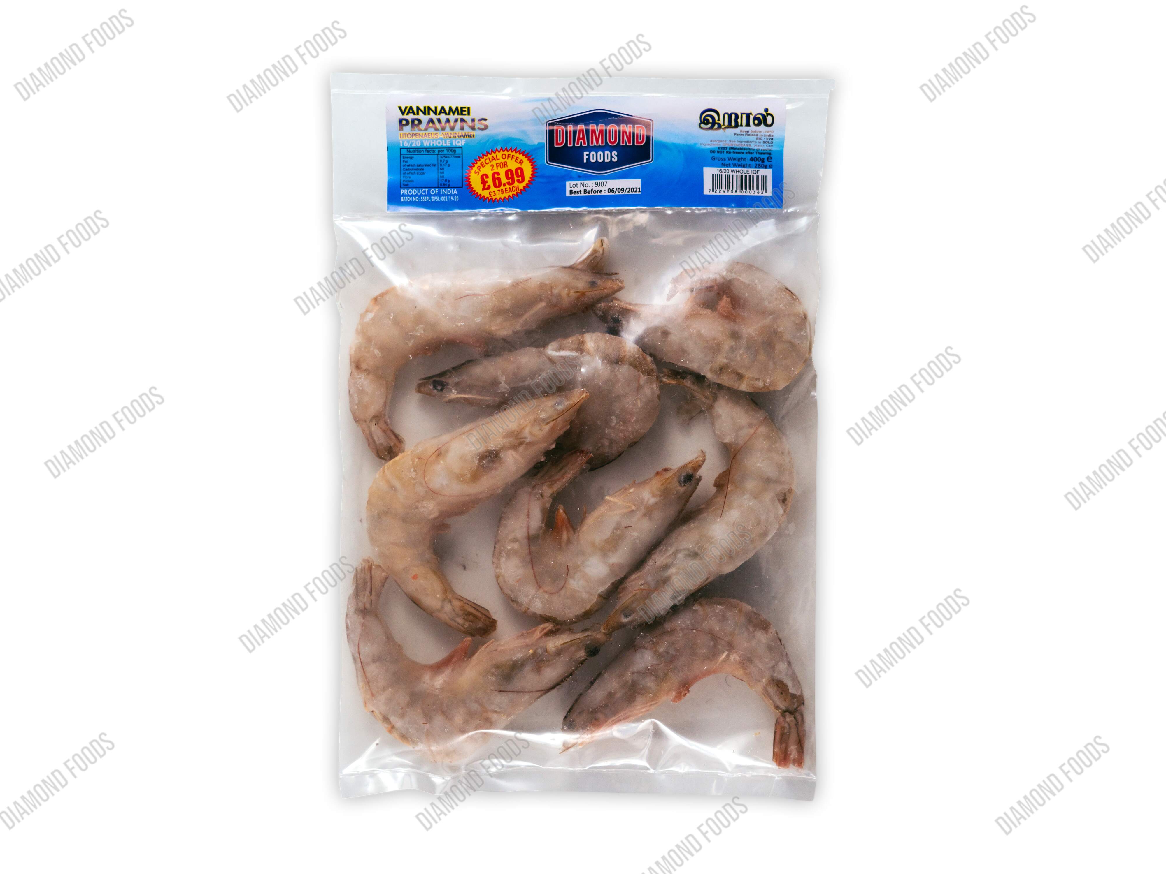 Prawns 16/20 Whole Iqf 400 Grams